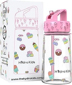 HydroKidsWater Bottle with Straw – 400ml BPA Free Kids Water Bottles for School Travel Sports – Leakproof Childrens Drink Bottle for Girls Boys Childs