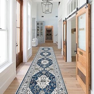 Hallway Washable Runner Rug - 2x10 Kitchen Rugs Entryway Rug Runner Vintage Soft Floor Mat Non Slip Indoor Farmhouse Carpet for Bathroom Living Room Bedroom (2 X 10, Blue)