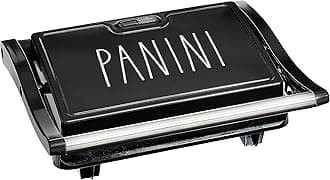 Rae Dunn Panini Maker - 750 Watt 2-Slice Press Grill with Indicator Lights | Opens 180 Degrees | Double Sided Heating | Non-stick Cooking | Cool Touch Handle | Easy to Clean, Black