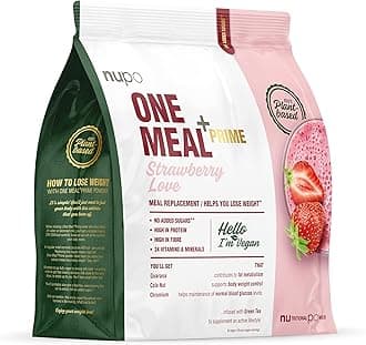One Meal + Prime Vegan Powder - Strawberry Love I Tasty meal replacement shakes for a balanced diet plan I High in protein I No added sugars I 24 vitamins and minerals I 360g