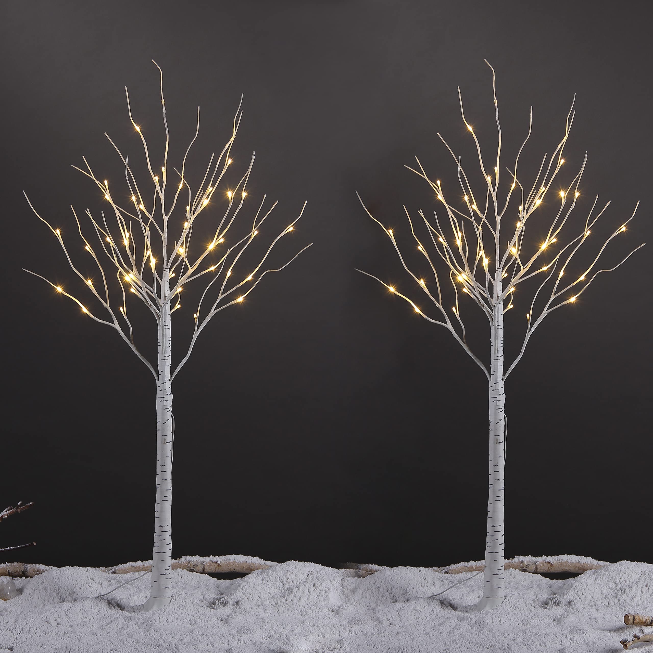 - LIGHTSHARE 4 Feet 48L LED Birch Tree Lights, Pack of 2, Warm White, for Holiday Party and Christmas Decoration, Indoor and Outdoor Use