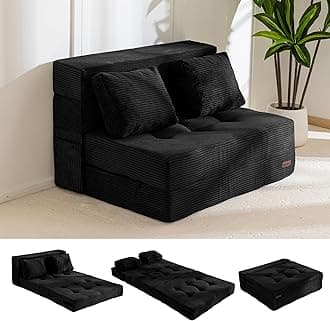 MAXYOYO Convertible Sofa Bed, Fold Out Loveseat Sleeper Sofa with Pillow, 4 in 1 Tufted Folding Couch Bed Foam Floor Couch, Lazy Chair for Living Room Bedroom Guest Room, Black