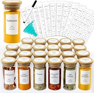 AISIPRIN 24 Pcs Glass Spice Jars with Bamboo Lids and 403 Labels