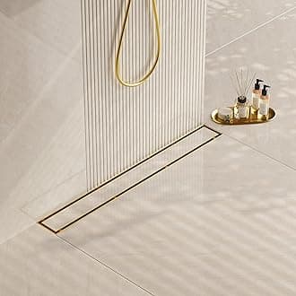 Neodrain Brushed Brass 32-Inch Linear Shower Drain,2-in-1 Flat & Tile Insert Cover, 304 Stainless Steel Rectangle Shower Floor Drain, Floor Shower Drain with Adjustable Leveling Feet,Hair Strainer