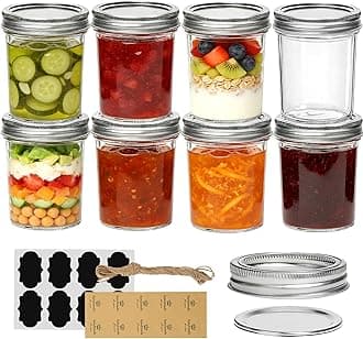 ComSaf Mason Jars 480mL/16oz - 8 Pack, Mason Jars with Lids and Seal Bands, Glass Overnight Oats Jar, Glass Jars with Lids, Canning Jar for Pickling, Spice, Jam, Honey, Airtight Food Storage Container