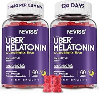 Melatonin Gummies 10mg 20mg for Adults, Melatonin 10 mg per Gummy with Ashwagandha, Magnesium Glycinate, GABA, L-theanine, Valerian Root & Lemon Balm, Rest Support Supplement, Grape Flavor, 2-Pack