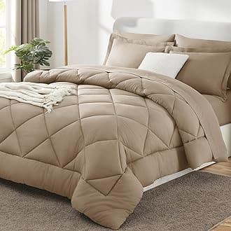 CozyLux Queen Comforter Set Taupe - Bed in a Bag Queen Size 7 Pieces, Luxury Soft Bed Set for All Seasons, Bedding Set with Down Alternative Comforter, Sheets, Pillowcases & Shams
