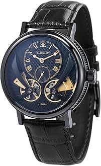 Mens 43mm Beaufort Anatolia Double Barrel Automatic Watch with Open Heart Dial and Genuine Leather Strap ES-8059