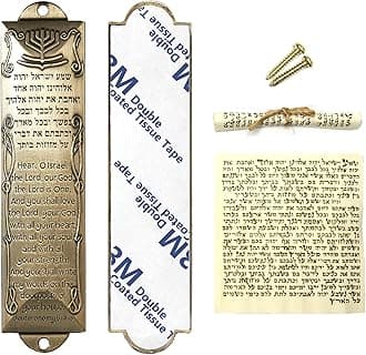CAMATET Mezuzah with Scroll for Door, Self-Stick Metal Blessing Mezuzah Cases, Brass Plaque with English and Hebrew Blessing Scripture for Jewish House Warming Gift, Hannukah Decor (1Pack)