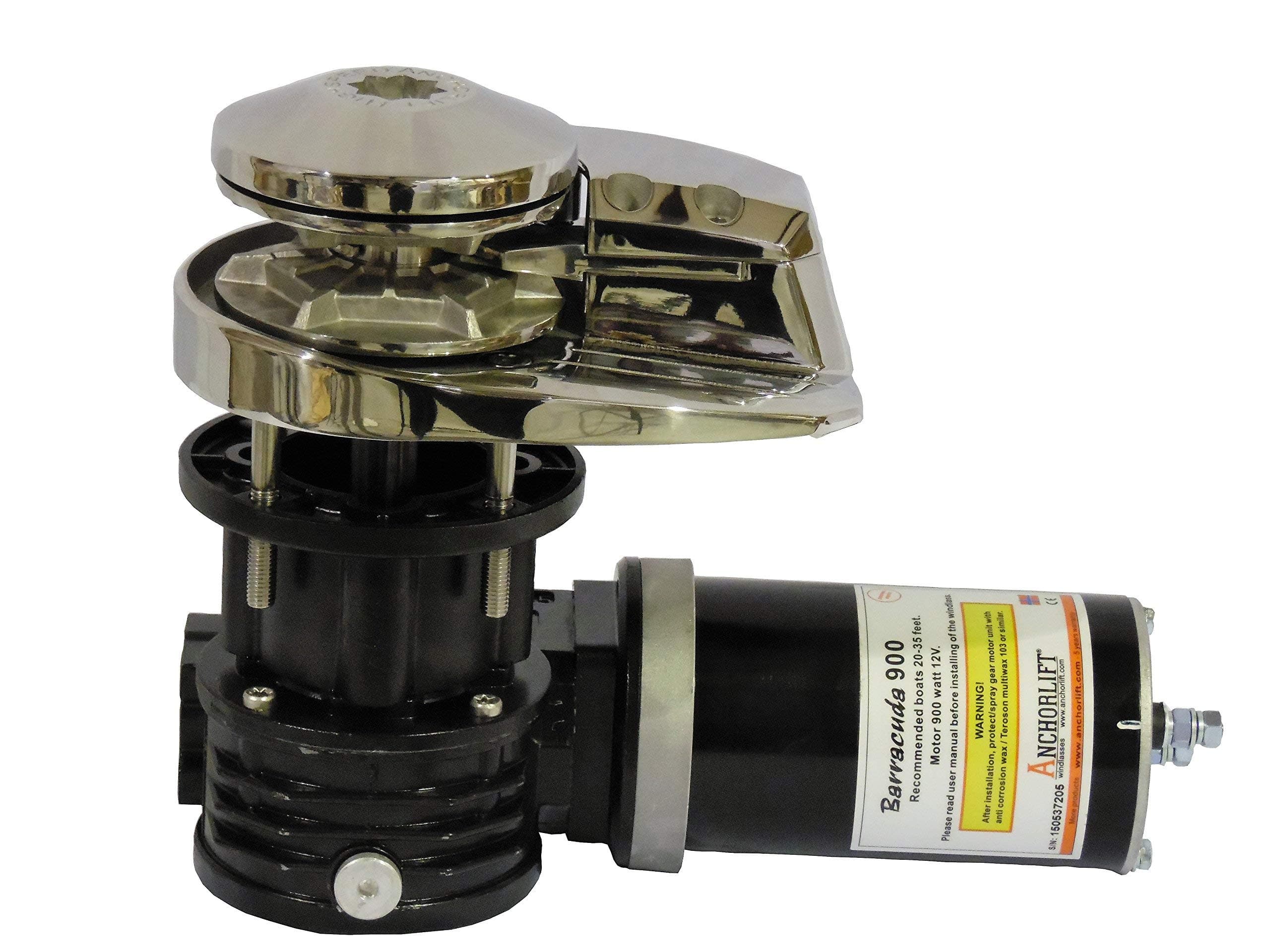 Vertical Windlass Barracuda 900 Model: B912, 1000 Watt, 12 Volt, 1/4" HT-G43 Chain Gypsy, 1/2" Rope. for Boats up to 35 feet.