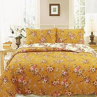 Cozy Line Home Fashions French Country Floral Blooming 3-Piece Cotton Reversible Quilt Set