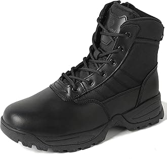 WIDEWAY Men's Tactical Military Work Boots Black Waterproof Leather Motorcycle Combat Army Boot w/Side Zipper slip resistant and All Day Comfortable (6-8inch)