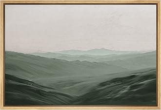 SIGNFORD 額入りキャンバスウォールアート モノクロ 緑の山と谷 風景 荒野 油絵 印象派 伝統的な風景 リビングルーム 寝室 オフィス用 - 40.6x60.96cm