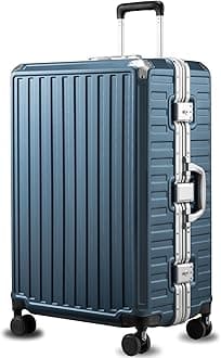- Checked Suitcase with Spinner Wheels, 8010S Aluminum Frame Zipperless Polycarbonate Hard Shell Suitcase (ZX-Core, Blue, 28 Inch)