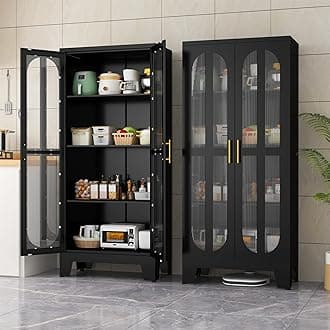 erosoeiMetal Kitchen Pantry Storage Cabinet,Food Pantries Cabinets with Acrylic Glass Doors and Adjustable Shelves,Storage Cupboard for Kitchen, Living Room, Laundry Room and Dinning Room 61.02”H