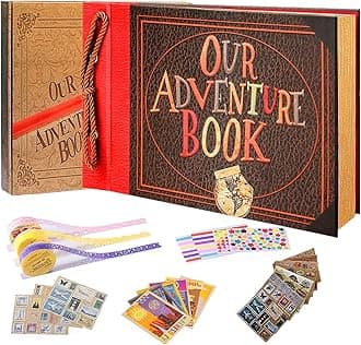 Our Adventure Book Handcrafted 11.92 x 7.62" Leather-Bound Scrapbook with 80 Pages, Embossed Lettering, Inspired by 'Up', Ideal for Photos, Weddings&Travel Memories Gift Box Included (Handmade Book)