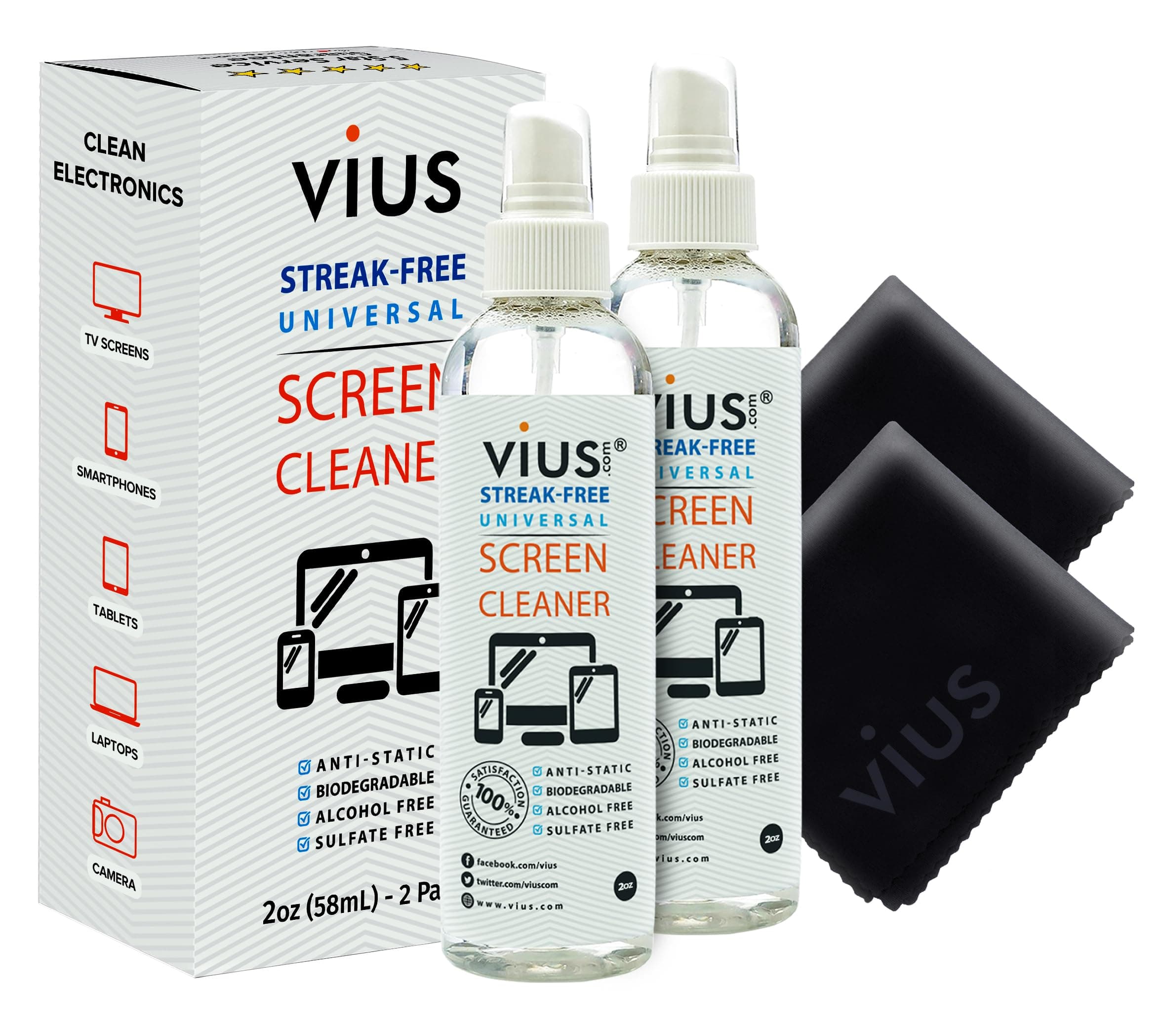 Screen Cleaner Kit – vius Premium Screen Cleaner Spray for LCD LED TVs, Laptops, Tablets, Monitors, Phones, and Other Electronic Screens - Gently Cleans Fingerprints, Dust, Oil (2oz Travel)