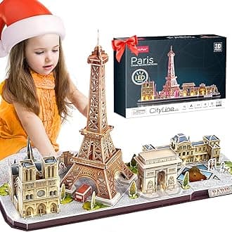 3D Puzzles for Kids Ages 8-10 LED Paris Cityline, Toys Arts for 8-12 STEM Projects for Kids for Teens Home Decor