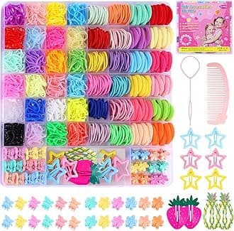 Toddler Hair Accessories for Girls, Colorful Elastic Hair Ties Set with Hair Clips, Funtopia 1246pcs Hair Rubber Bands with Cotton Baby Hair Ties, Mini Hair Clips, Hair Tail Tools for Kids