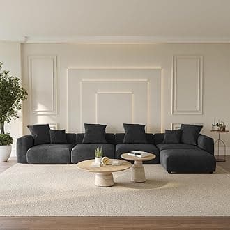 WJShome Oversized Modular Sectional Sofa with Ottomans,5 Seater Corduroy L Shaped Reversible Corner Couch,181.1" Convertible Sofa & Couch Free Combination for Living Rooom,Black