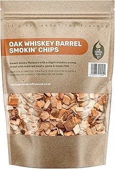 Green Olive Firewood Company - Whiskey Oak Wood Chips for smoking, 3L (approx 650g) BBQ Wood Chips For Charcoal, Gas BBQ's, Smokers, Smoking Wood Chips For Smoking Beef, Lamb Meat, Fish, Vegetables
