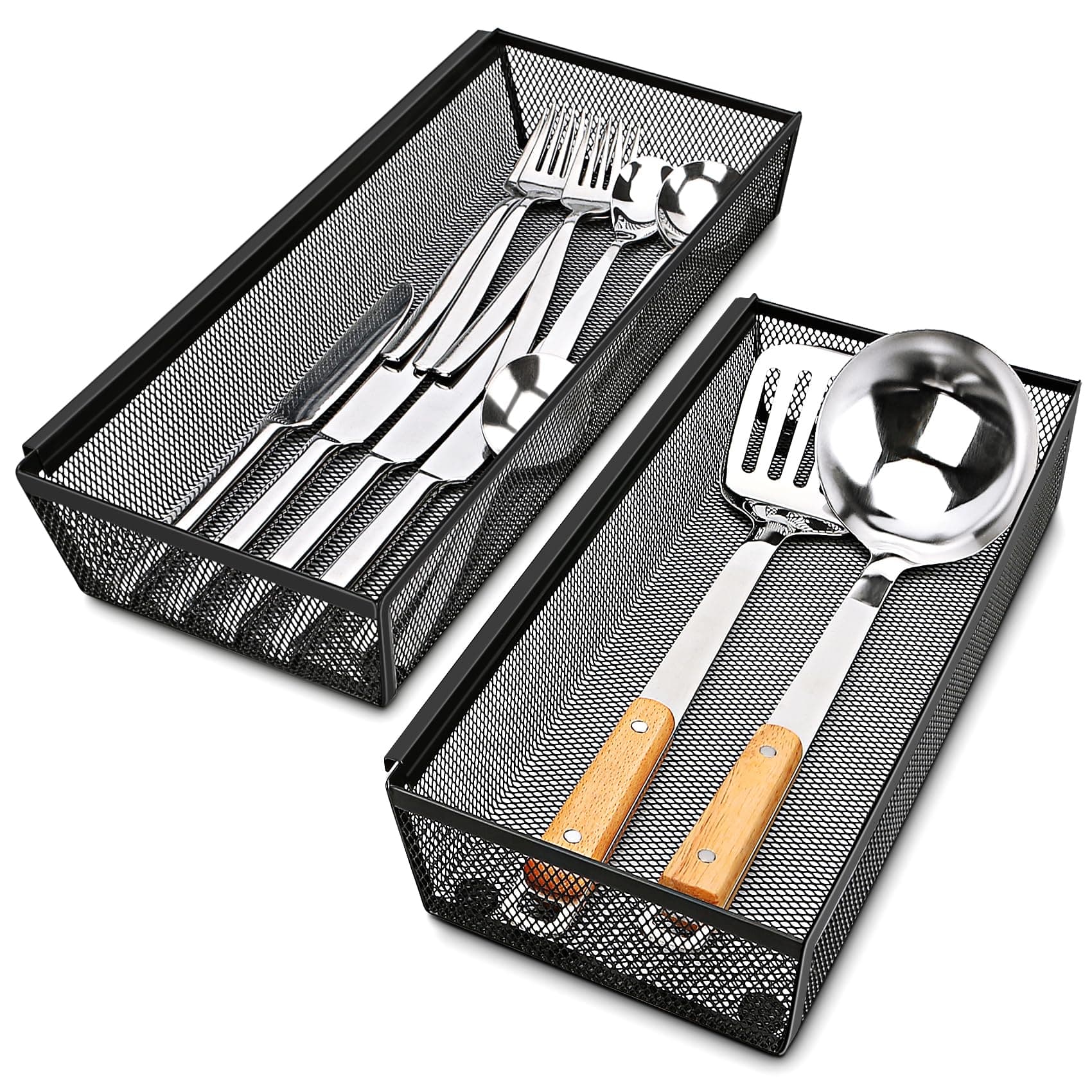 Smgmg Silverware Drawer Organizer, Silverware Organizer for Drawer, 2 Pack 14.7" X 6.1" X 2" Utensil Organizer for Kitchen Drawers, Kitchen Drawer Organizer for Large Utensils with Interlocking Arm
