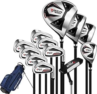 PGM Men's Golf Club Set with 12pcs Clubs - 4 Woods(#1,3,5,4H), 7 Irons(#5,6,7,8,9,PW,SW), and 1 Putter - Golf Stand Bag