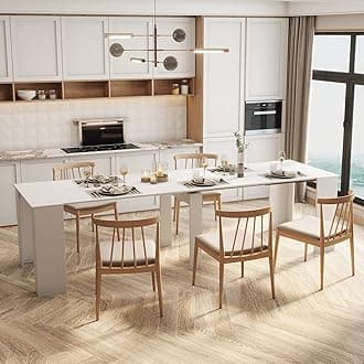 HomVent Expandable White Dining Table, Extends from 20" to 118" for 6-12 Persons, Ideal for Small Spaces