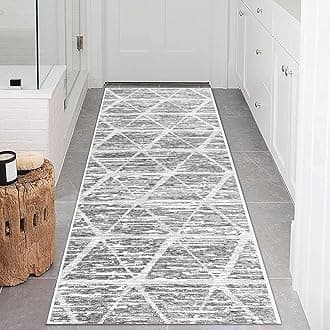 Calore Carpet Runners for Hallways Non Slip Washable Runner Rugs Long Soft Kitchen Runner Grey Hallway Hall Runners for Bedroom Hallways Living Room Kitchen (Ivory/Grey, 80 x 250 cm)