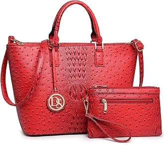 Dasein Tote Bag for Women Large Satchel Purse Handbag Shoulder Bag Work Bag Hobo Bag with Matching Wallet, Ostrich Red, L