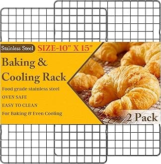 2PCS Cooling Racks for Cooking and Baking - 10" x 15"Heavy Duty Stainless Steel Wire Rack for Baking, Grilling, Roasting - Oven & Dishwasher Safe - Fits Jelly Roll Sheet Pan（Black）