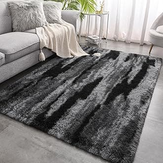 Meralax Area Rugs for Living Room Bedroom, Black 4x6 Feet Soft Fluffy Shaggy Bedside Rug, Machine Washable Indoor Floor Carpet for Kids Girls and Boys, Dorms, Nursery Rooms, Home Decor Aesthetic