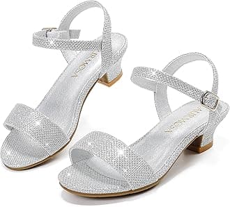 LAURMOSA Girls Sandals Grils Dress Shoes Wedding Party Open Toe Glitter High Heels for Little Big Kids Toddler