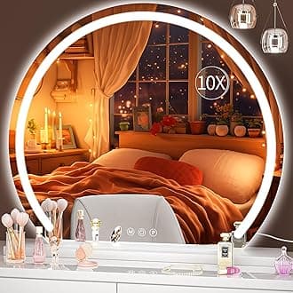 HasipuVanity Mirror with Lights, 32" x 26" LED Makeup Mirror, Lighted Makeup Mirror with Lights, Smart Touch Control 3 Colors Dimmable Mirror White