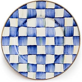 Enamel Salad and Dessert Plate, Small Plate for a Dessert or Appetizer Dish, 8 Inches, Blue-and-White Royal Check
