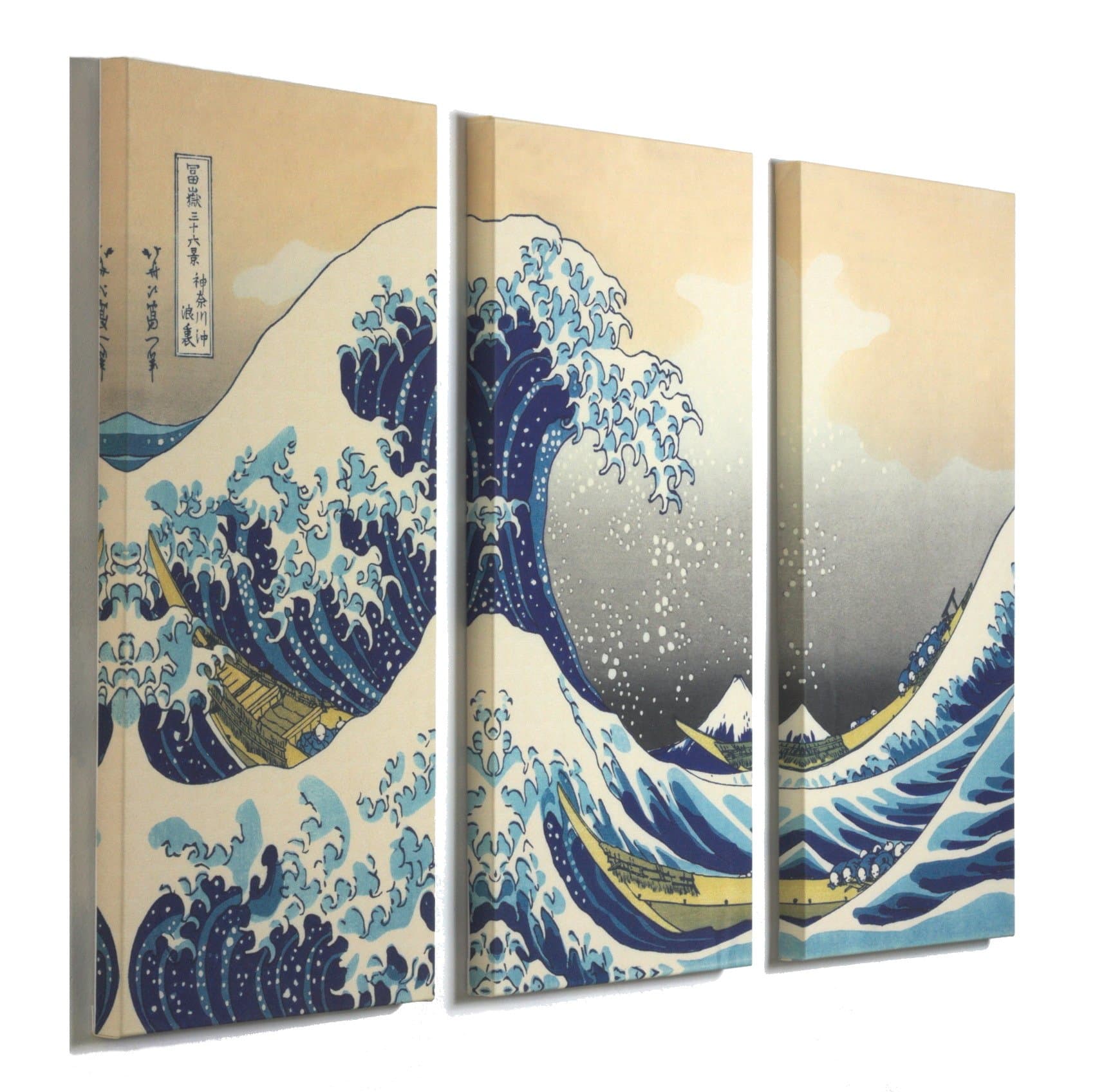 3 Panel Canvas Print Wall Art - The Great Wave Off Kanagawa by Katsushika Hokusai - Giclee Print Stretched Canvas 48"x33"