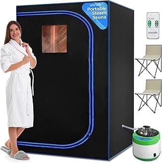 SereneLife 2-Person Steam Sauna Portable- Detoxify & Soothing Heated Body Therapy, Energy & Power-Efficient Design, Includes Folding Chair & Heated Foot Pad, for Couples (Black)