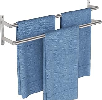 Double Towel Bar, 24Inch Towel Rack for Bathroom, Stainless Steel Double Bath Towel Bar, Wall Mounted Towel Holder, Double Towel Rod Towel Rail Hanger for Wall, Kitchen (Brush Nickel)