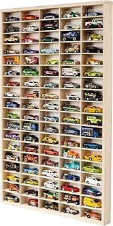 Display Cabinet Compatible with Hot Wheels Lorry Design – Toy Storage Shelves with 90 Slots – Heavy Duty Wooden Cube Storage Box – Modern Design