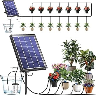 Biling Solar Drip Irrigation System Kits, 15M 3.5W 400 ml/min Solar Automatic Watering System for Plant, Multi-Modes Self Watering System for Plants Drip Feeders Plants Garden, Greenhouse, Terrace