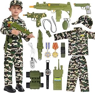 Halloween Costume for kids, Soldier Costumes for Boys Kids with Toy Accessories for Halloween Role Play Ages 3-12