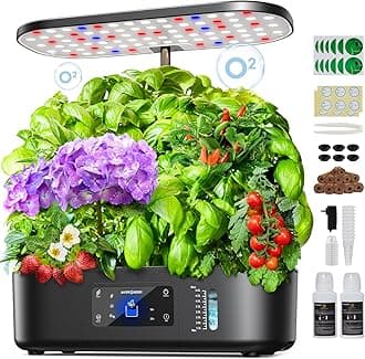 Ahopegarden Hydroponics Growing System Kit Indoor Herb Garden with Grow Light 12 Pods, with LCD Touch Panel Hydroponic Planter, Planting Height Up to 17", Grower Harvest Fresh Veggie Lettuce, Black