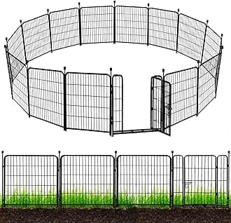 ADAVIN Tall Garden Fence 48 in(H) 12 Panels Total 26.6 FT(L), Heavy Duty Iron Metal Fence and Border, Flower Bed Fencing, outdoor Animal Barrier Fences, Dog Fences with gate for the Yard Camping,Black