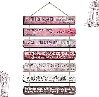 Yookeer Pink Christian Wall Art Office Inspirational Wooden Bible Verses Bedroom Scripture Wall Art Meditation Inspirational Hanging Wood Sign for Kitchen Living Room (English Style)