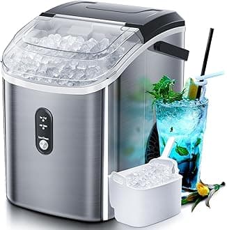 Nugget Countertop Ice Maker with Soft Chewable Ice, 34Lbs/24H, Pebble Portable Ice Machine with Ice Scoop, Self-Cleaning, One-Click Operation, for Kitchen,Office Stainless Steel Silver