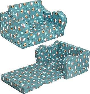 MOMCAYWEX Kids Sofa, 2-in-1 Flip-Out Foam Couch, Foldable Soft Play Lounge Chair, Teal