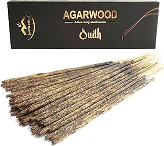 Oud Agarwood Incense Sticks - Artisan Luxury Masala Incense - Handrolled Long-Burning (75 Minutes) Extra-Thick Sticks - Exotic Divine Scent for Home, Spirituality & Meditation - Oudh
