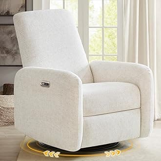 Power Recliner Chair, Swivel Rocker Recliner w/USB & Type-C Charging Ports, Chenille Upholstered Swivel Rocker Glider Recliner for Nursery,Living Room, Bedroom, 1PC, Cream