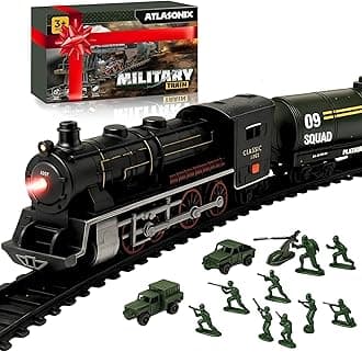 USA Electric Express Train Set for Kids Ages 4-8 - Military Toy Polar Train Model with Helicopter, Tank, Soldiers & Tracks - Around The Tree Fun Birthday Gift for Boys Ages 2-4