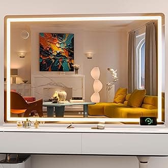 Hasipu Vanity Mirror with Lights, 140 x 91cm LED Makeup Mirror, Lighted Make up Mirrors with Touch Screen Control, 3 Dimmable Modes Round White